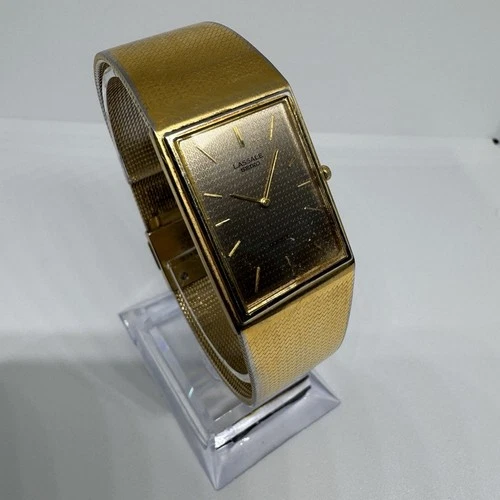 Vintage Lasalle Seiko Tank Wrist Watch Mens 24mm Gold Tone Quartz