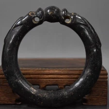 Hongshan Culture Meteorite Double Dragon Bangle Vintage Tibetan Collectible
