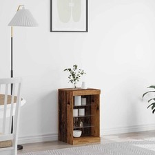 Modern Wooden Sideboard Storage Cabinet Unit With LED Lights Open Shelves Wood