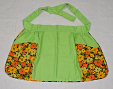 Vintage Waist Apron One Size 60s Spring Green Orange Yellow Floral Pockets