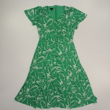 Talbots Womens Swirling Rosebuds Crepe Fit & Flare Midi Dress Size 4 Green White
