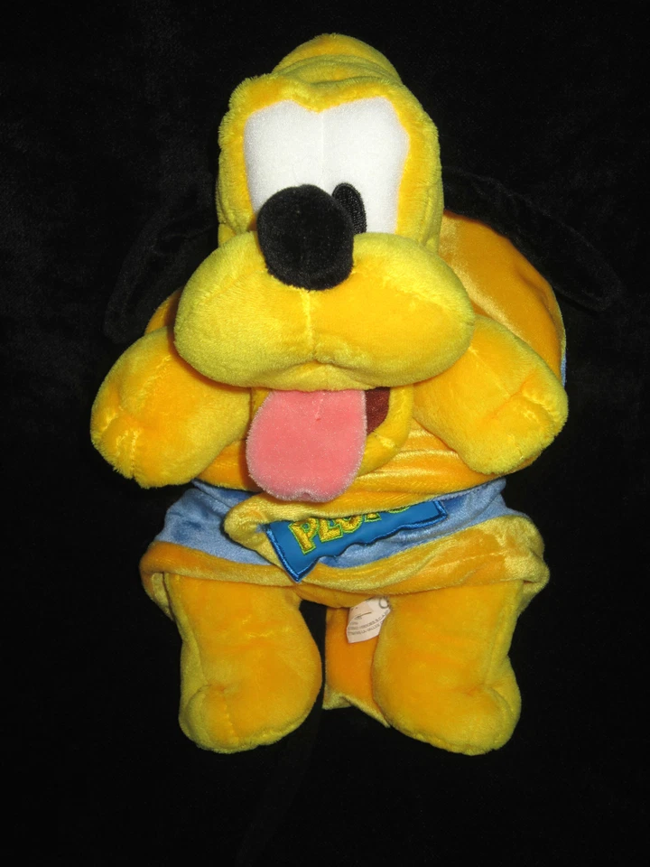 Doudou Peluche Chien jaune Pluto couverture lange carré bleu Disneyland Disney - Photo 3/3