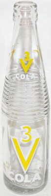 Vintage ACL soda pop bottle 3V COLA 10oz size 1967 unused new old stock n-mint