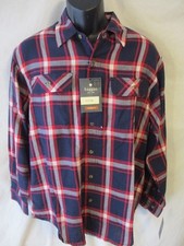 Haggar Plaid Cotton Blnd Navy Plaid Long Slve Button-Front Shirt SR 50 NEW