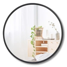 18" Black Metal Framed Mirror Round Bathroom Wall Mirror Small Circular Mirror
