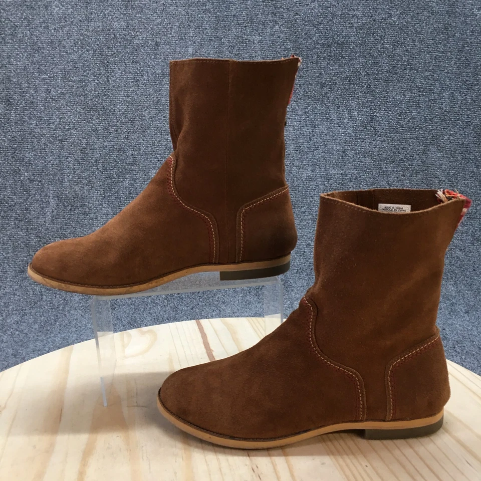 Botas de arrecife para mujer 8 montar media pantorrilla cuero marrón punta redonda tirar de cubano informales Foto 2 de 4