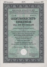 Deutsch-Atlantische Telegraphengesellschaft, Berlin, 1926, Genussrecht (100 RM)