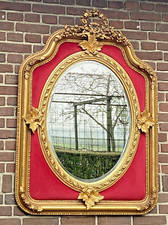 Wall Mirror Louis XVI Gold Gilt Red Velvet French Baroque Vintage Ornate Decor