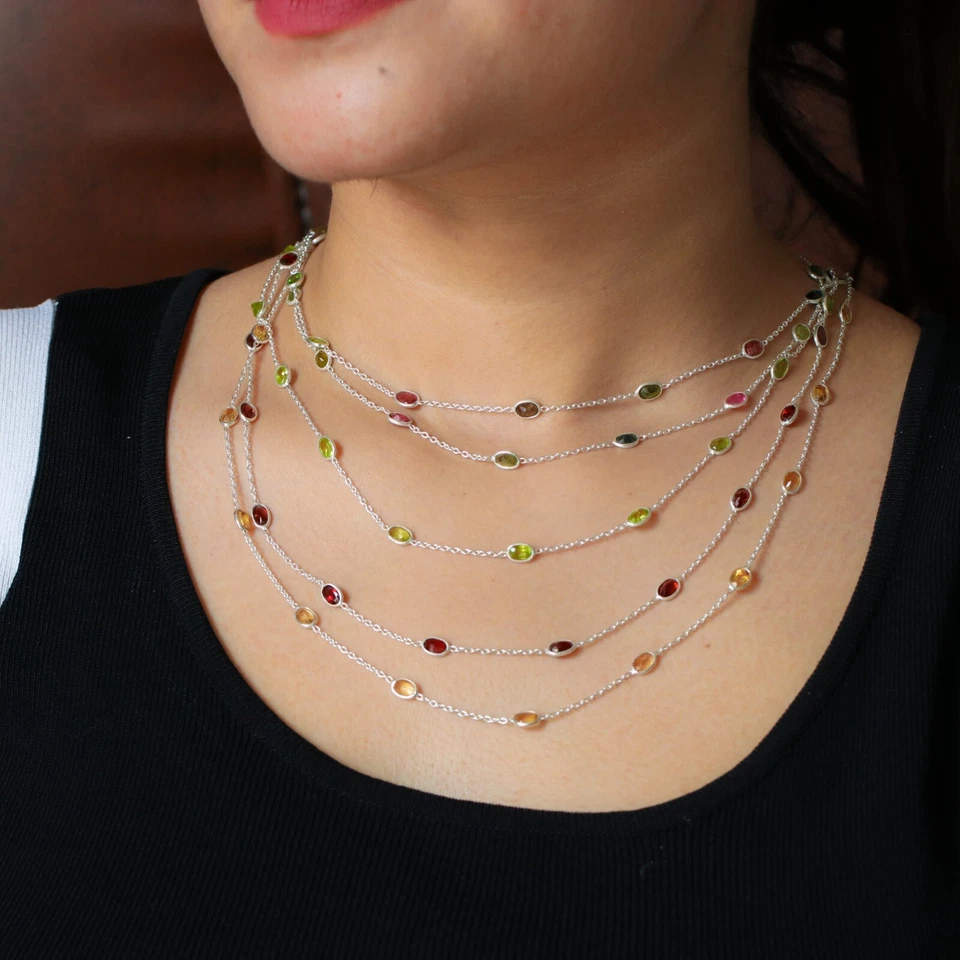 925 Sterlingsilber Natürlicher Smaragd Edelstein Station Halskette Handgemacht - Bild 3 von 4