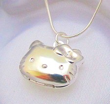 Sterling Silver Hello Kitty Cat Kids Locket Pendant Necklace Photo Gift Box