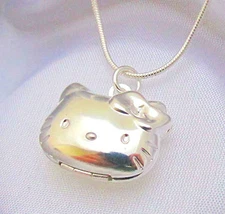 Sterling Silver Hello Kitty Cat Kids Locket Pendant Necklace Photo Gift Box