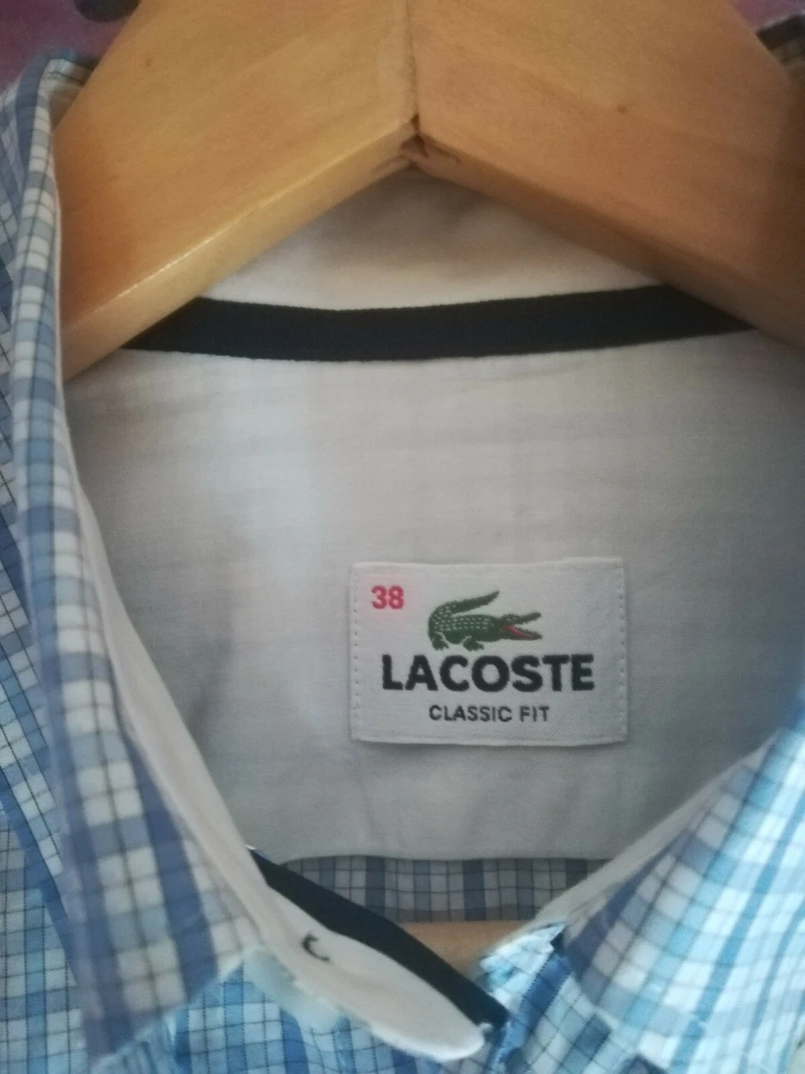 Chemise Lacoste manches longues blanche et bleue carreaux Taille