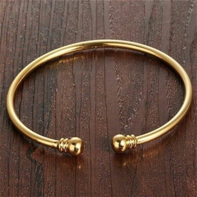 Simple Open 18ct Gold Plated Bangles Two Bead Cuff Jewelry for