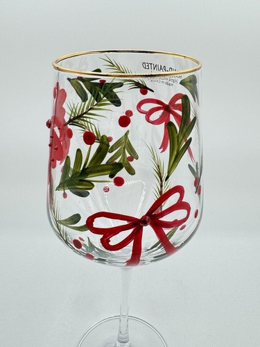 Beautiful Christmas Red Bow Holly Berry Wine Glasses Set Of 4 Gold Rim 2024 - Picture 5 of 6