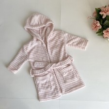 Modern Baby White/Pink Striped Baby Girl Hooded Robe, Size 0-9 Months