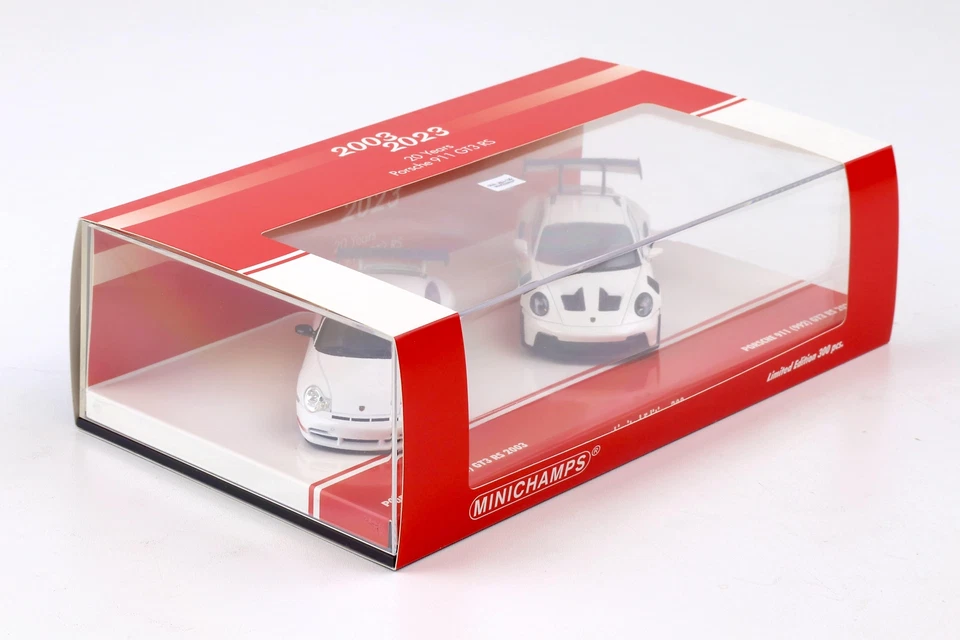 1:43 Minichamps 2-Car Set 20 Anni Porsche 911 GT3 Rs 996 + 992 Bianco/Rosso - Immagine 4 di 4
