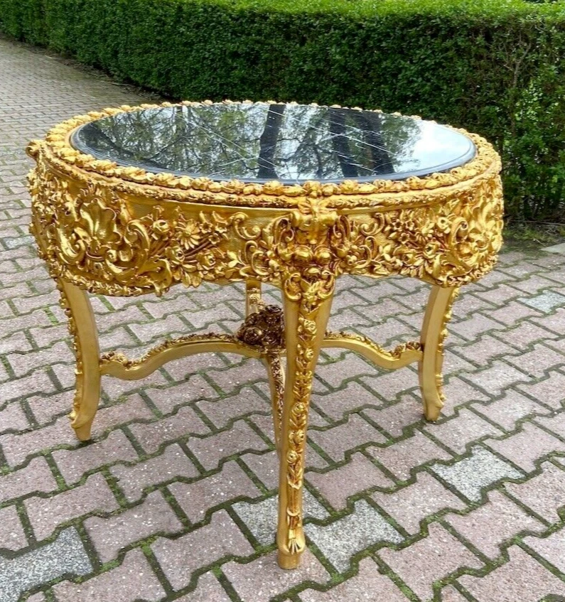 Juego de Comedor 5 Piezas Vintage Italiano Barroco Hoja de Oro Mármol Mesa Sillas Blancas Foto 3 de 4