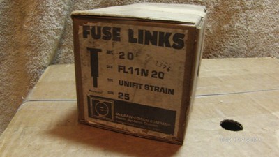 Box 25 New Old Stock McGraw-Edison FL11N 20 AMP Fuse Links Type N