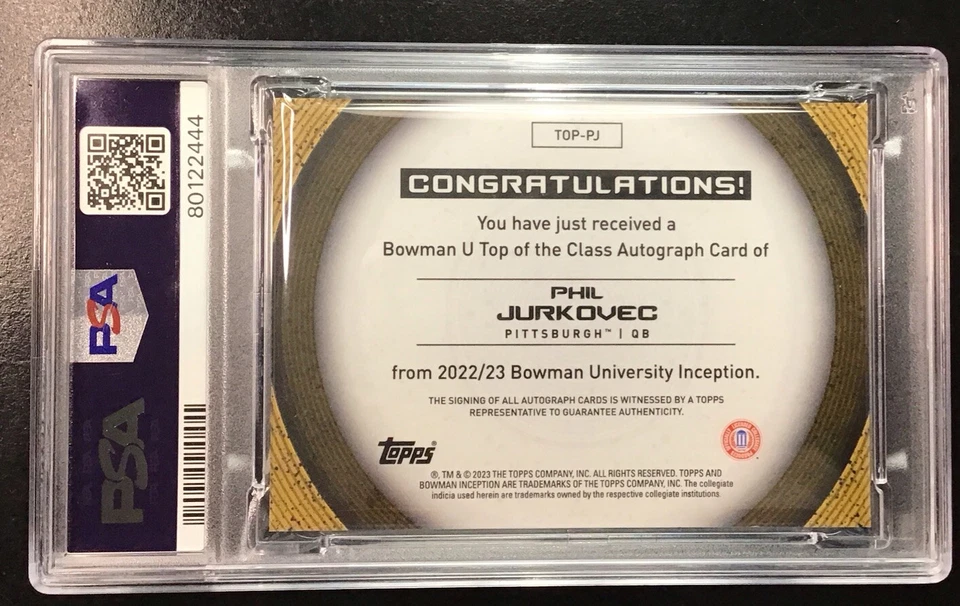 🔥2022-23 Bowman U Inception Phil Jurkovec 9/10 Top Class Auto Pitt PSA 10 POP 1 - Image 2 of 2