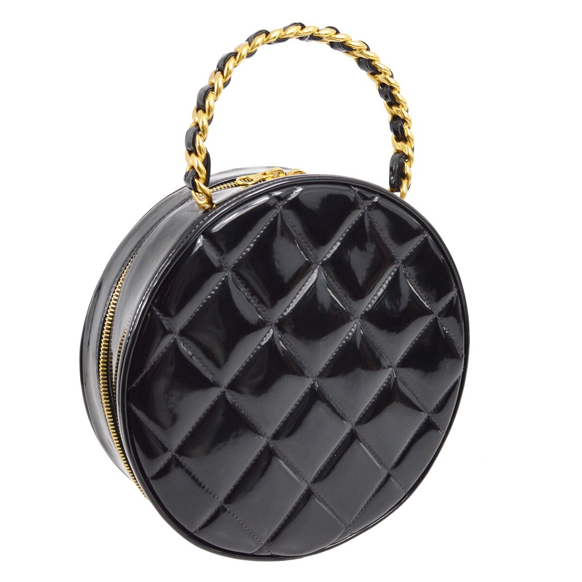 Chanel Black Patent Leather Round Vanity Handbag 151402 | eBay