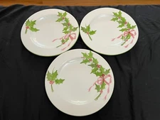 RARE! 3 Laurie Gates Los Angeles Hand Painted Christmas Holly 11-1/2" Plates