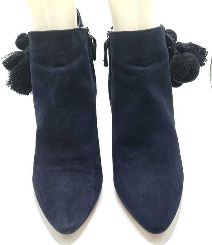 Zara Basic Collection Blue Suede Booties with Pom… - image 1