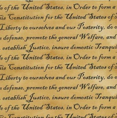 US Constitution Words Patriotic America Tan Cotton Fabric Print BTY D669.38