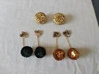  Vintage Ohrclips-Sets - Schwarz Gold Kugel baumelnd & Goldkugel - 3 Stück 