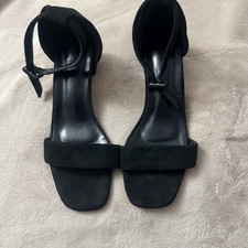 Women s Black Suede Strappy Square Toe Ankle ...