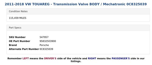 2011-2018 VW TOUAREG - Transmission Valve BODY / Mechatronic 0C8325039 - Picture 3 of 4