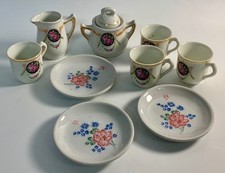 Vintage 9 piece Toy Ceramic Floral Miniature Tea Set Ceramic Glass 