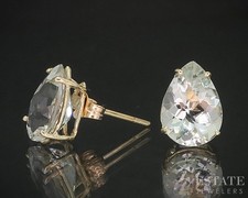 14k Yellow Gold Pear Cut Natural Green Amethyst Stud Earrings 1.3g p16168b