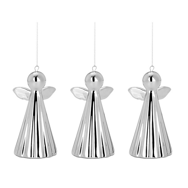 Deko AnhäNger Set Engel 3 Tlg BaumanhäNger Silber Keramik Weihnachtsengel HäNger-image