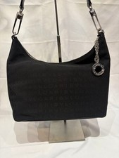 BVLGARI Logomania Black Canvas Leather Shoulder Bag Silver Logo Auth