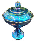 Indiana Blue Carnival Glass Harvest Grape Pedestal Compote Bowl Candy Dish 10"