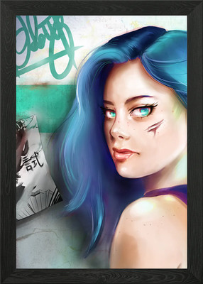 Blue Portrait Draw Framed Wall Art Poster Canvas Print Picture