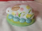 Vintage Westmoreland? Milk Glass Bunny Rabbit TOP ONLY Hand Painted SIGNED