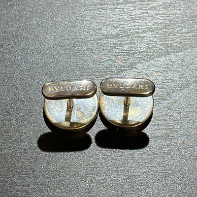 BVLGARI Logo Button Cufflinks Sterling Silver 925 Black Plated