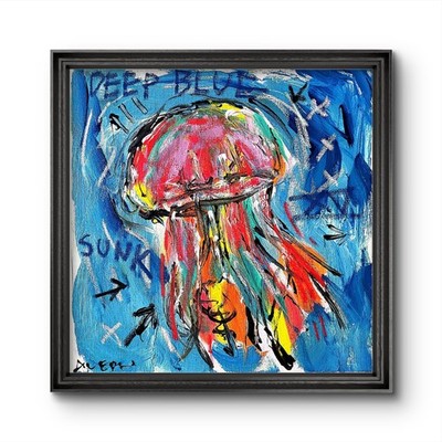 Aleph Hand Painted Jellyfish 12x12 Acrylic Painting Textured Wall Art Canvas