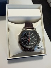 Seiko SSB111 Quartz Men's Chronograph Black Dial Leather Band  Watch MSRP $250