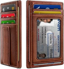 BULLIANT Men Wallet,Slim Leather Wallet Money Clip Card Brick Brown7490 