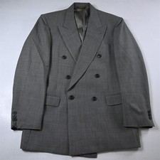 Vtg USA Made Double Breasted 42R Gray Houndstooth Wool Blazer Jacket Sport Coat