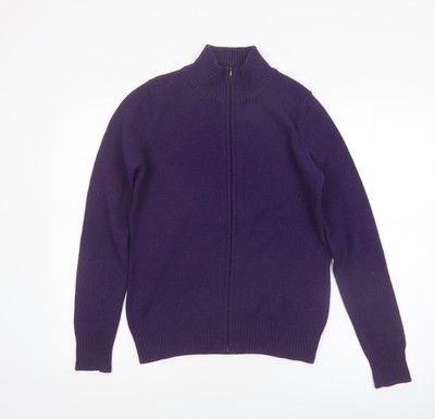 WoolOvers Damen lila durchgehender Reißverschluss Stehkragen Lammwolle Pullover Größe S