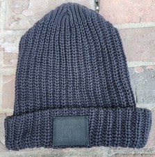 LOVE YOUR MELON Black Cuffed OVERSIZED Beanie Hat, Leather Patch, NEW 