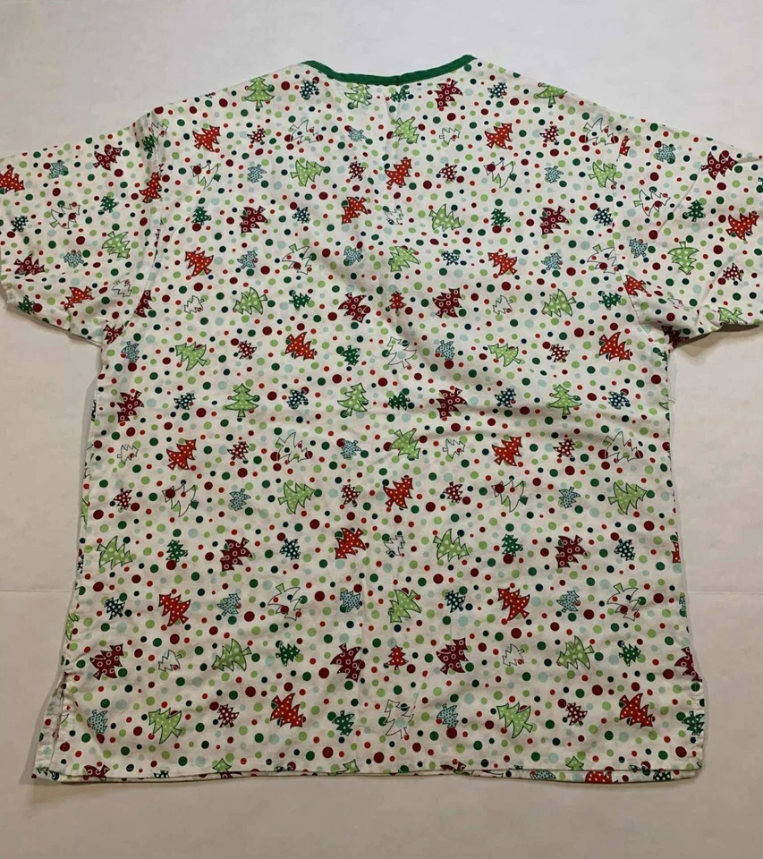 Blusa Médica Dickies Árbol de Navidad a Lunares para Mujer Talla Pequeña 100% Algodón Foto 4 de 4