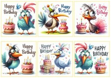 Birthday Card Toppers for Cardmaking, Scrapbooking, Gift Tags. Set of 6