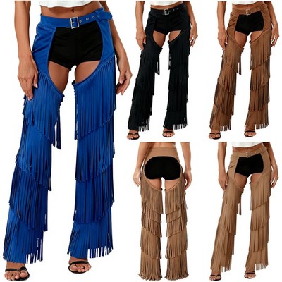 Womens Trousers Fringe Pants Holidays Bottoms Layered Cowboy Chaps Rave Sexy