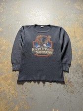 Vintage 80s Harley Davidson 3D Emblem Distressed Black Thermal Shirt-Size XL