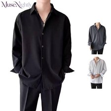 Mens Ice Silk Long Sleeve Casual Workwear Shirt Coat Comfortable Base Layer Top