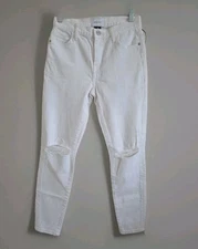 Current Elliott The Stiletto High Waist Destroyed Knees White Jeans Sz 26 X 26